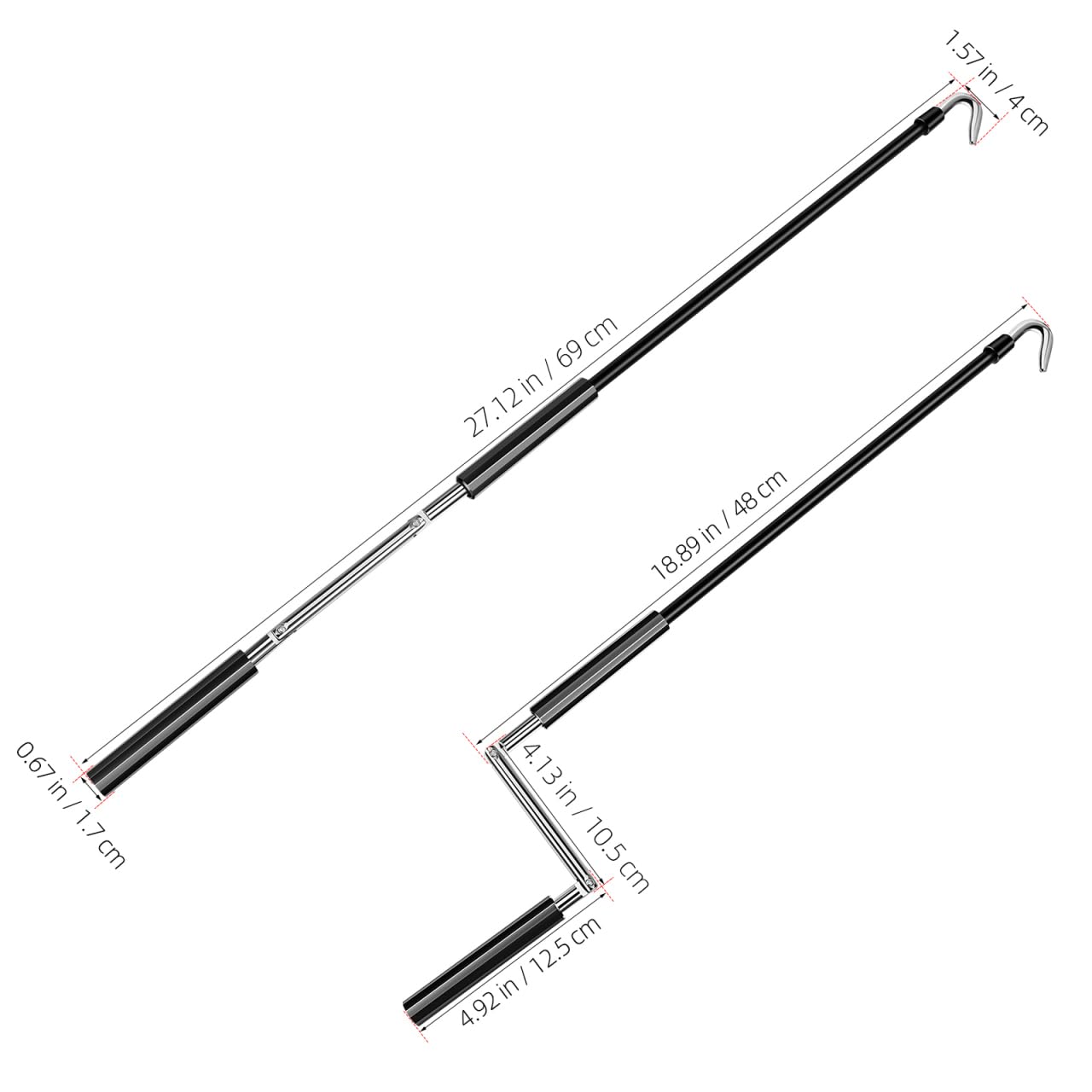 POPETPOP Markisenkurbel 48-69cm: Handkurbel für Markise und Sonnendach, Robuste Kurbelstange aus Metall und Kunststoff, Universal Markisenzubehör für Wohnmobil Balkon und Terrasse, Schwarz