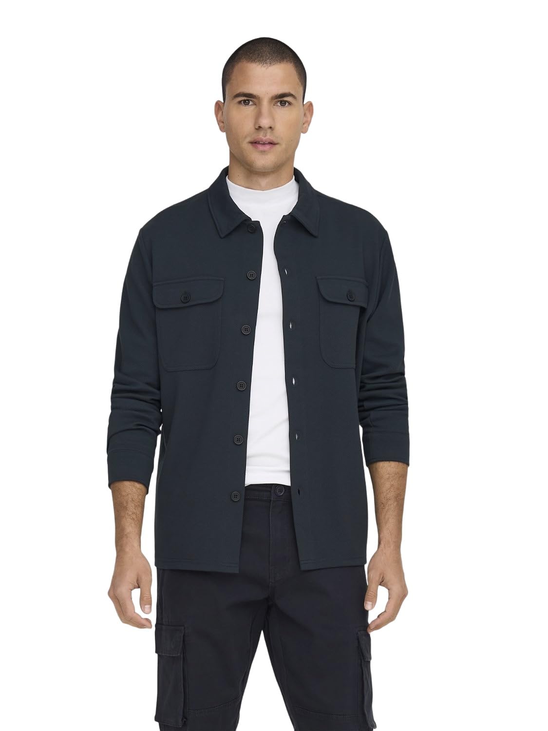 Only & Sons Men's Dark Navy Onsnewkodyl Overshirt Sweat Shirt, S