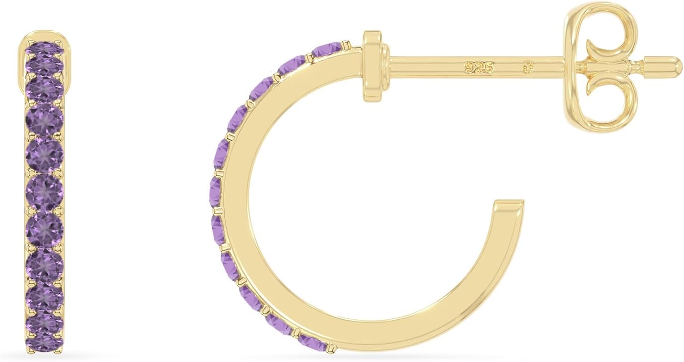 Natural Gemstone Hoop Stud Earrings for Women in 925 Silver/18K Yellow/Rose Gold Vermeil, Birthstone Jewelry Gifts for Her Birthday, Wedding Anniversary, Christmas, Graduation