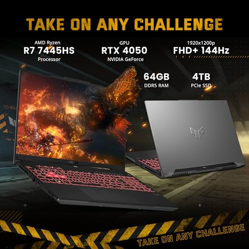 Image of ASUS TUF A16 16 inch WUXGA 144Hz Gaming Laptop, AMD Ryzen 7 7445HS, GeForce RTX 4050 Graphics, 64GB DDR5, 4TB SSD, RGB Backlit Keyboard, Copilot, Wi-Fi 6, Windows 11, Gray, 1TB Docking Station Set