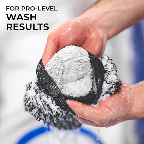 The Rag Company - The Cyclone Ultra Wash Mitts - 70/30 'Gauntlet' Blend Korean Microfiber, Foam Padding, Scratch-Free, Lint-Free, Great for Rinseless Washing, 8in x 9in, Blue + Black (2-Pack)