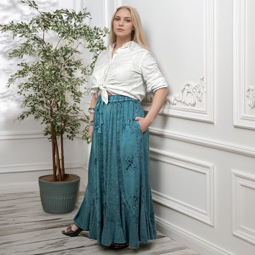 Agan Traders Women's 2025 Summer Medieval High Waisted Maxi Skirts for Women - A Line Drawstring Embroidered Long Maxi Skirt3