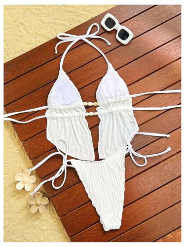 Image of RoseSeek Women's 2 Piece Boho Polka Dots Beaded Bikini Sets Sexy Swimsuits