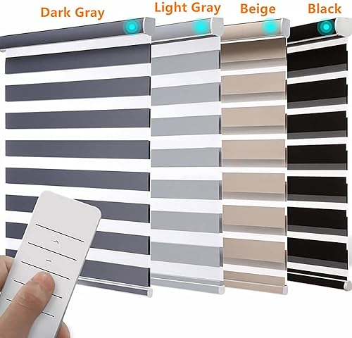 Miniatura 6 de Persianas motorizadas con diseño de cebra para ventanas control remoto personalizado pantallas inteligentes de doble capa con control de luz de