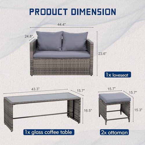 Shintenchi 3CY Patio Furniture 4 Pieces Wicker Patio Furniture Sets,Outdoor Wicker Conversation Set Rattan Sectional Sofa thumb #7