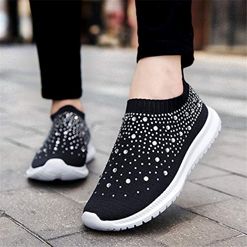 Image of GOSPT Women's Mesh Sport Shoes Rhinestone Glitter Slip On Ballroom Jazz Latin Dance Sock Sneakers