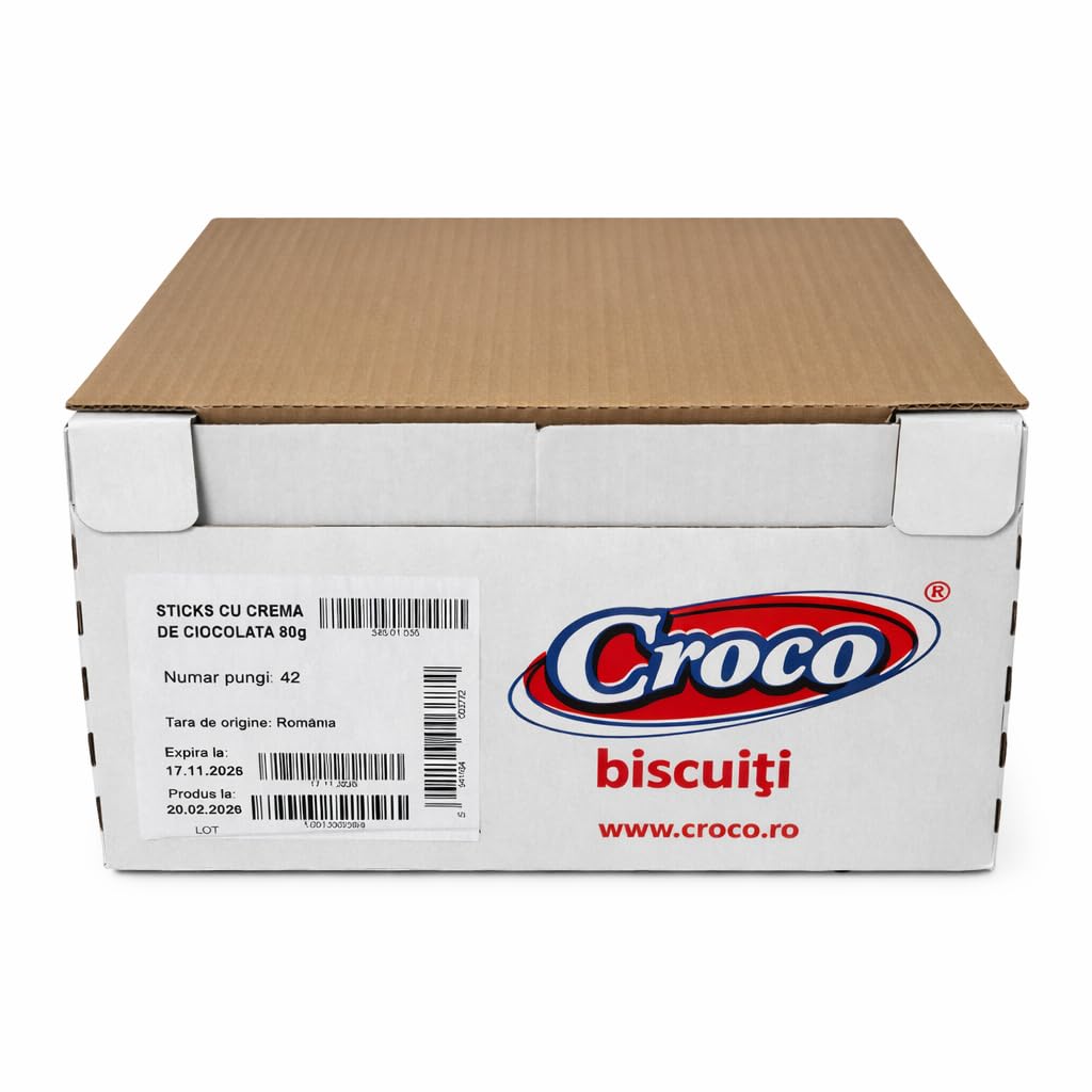 Croco Sticks con Crema al Cioccolato, 80g per Sacchetto, 42 Sacchetti, Biscotti Ripieni, Totale 3360 G