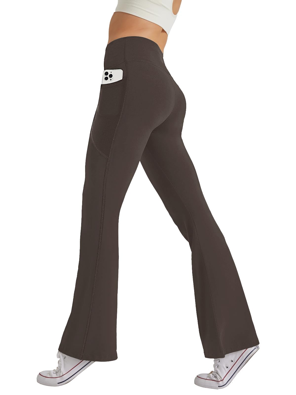 Glacspyg Damen Hose mit Taschen Yogahose Freizeit Jogginghose High Waist Sporthose Elastische Weite Bootcut Jazzpants