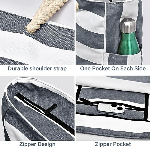 Becokan Beach Bag Large Beach Tote Bag for Women Waterproof Sandproof Swim Pool Bag With Zipper2