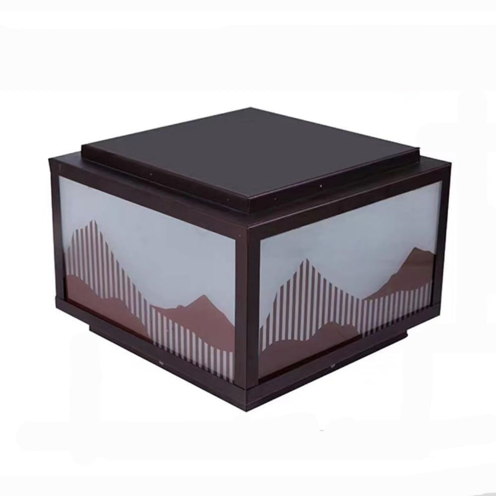QUSYZD Outdoor Post Lights Square Metal Housing Post Cap Light E27 Garden Post Pedestal Lamp Waterproof Ip54 Black Finish Lantern Modern Fence Deck Column Lamps,Black-35cm
