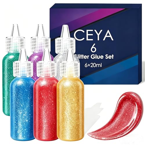 Ceya 6 Pack Glitter Glue Stick Set Non-Toxic Washable Glitter Glue Pens