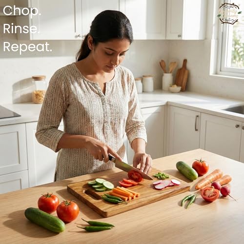 Image of Single Piece Solid Wood Reversible Cutting Board - Natural Finish Wooden Chopping Board, Cutting Board, Serving Tray 30x18x2 cms Handmade Natural Wood (EVO)