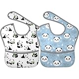 Qwalnely Panda Bibs Baby Stuff 2Packs for 6-24 Months Waterproof Washable Fabric (Panda)