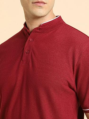 Image of Dennis Lingo Men's Cotton Solid Stand Collar Regular Fit T-Shirt
