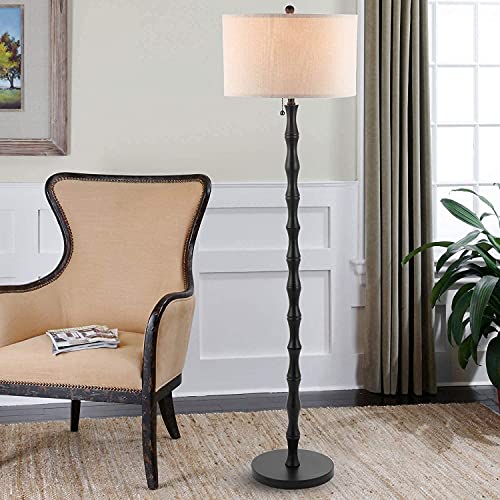 WINGBO Industrial Floor Lamp with Painted Black Finish, Modern Floor Lamp with E26 Socket, Antique Style Fabric Shade, 1pc 9W LED Bulb Included