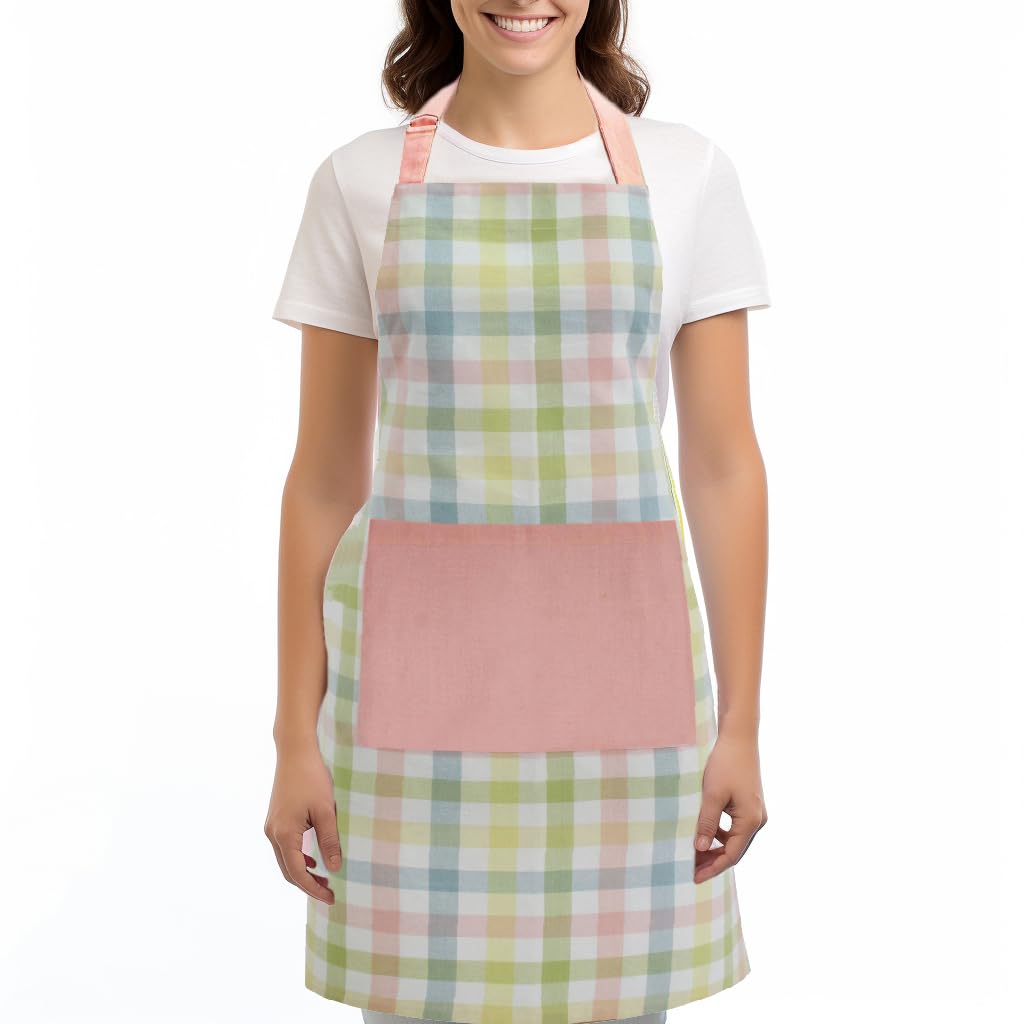COTTON CRAFT Spring Pantry Apron - Easter Summer Chef Apron-Premium Cotton Adjustable Apron with Pocket and Long Waist Ties