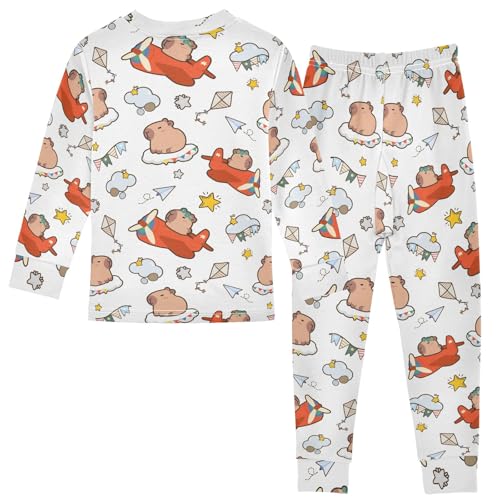 Cartoon Capybara Pilot Cute Pajama Sets Long Sleeve Top and Pants, Snug Fit Sleepwear for Night Wears2