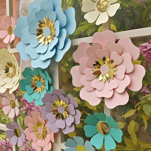 Pastel Paper Flower for Wall Decor Easter Flowers Supplies Birthday Bridal Baby Shower Colorful Nursery Room Macaron Decor (10 inch-6 inch) Pack of 12 - Image 8