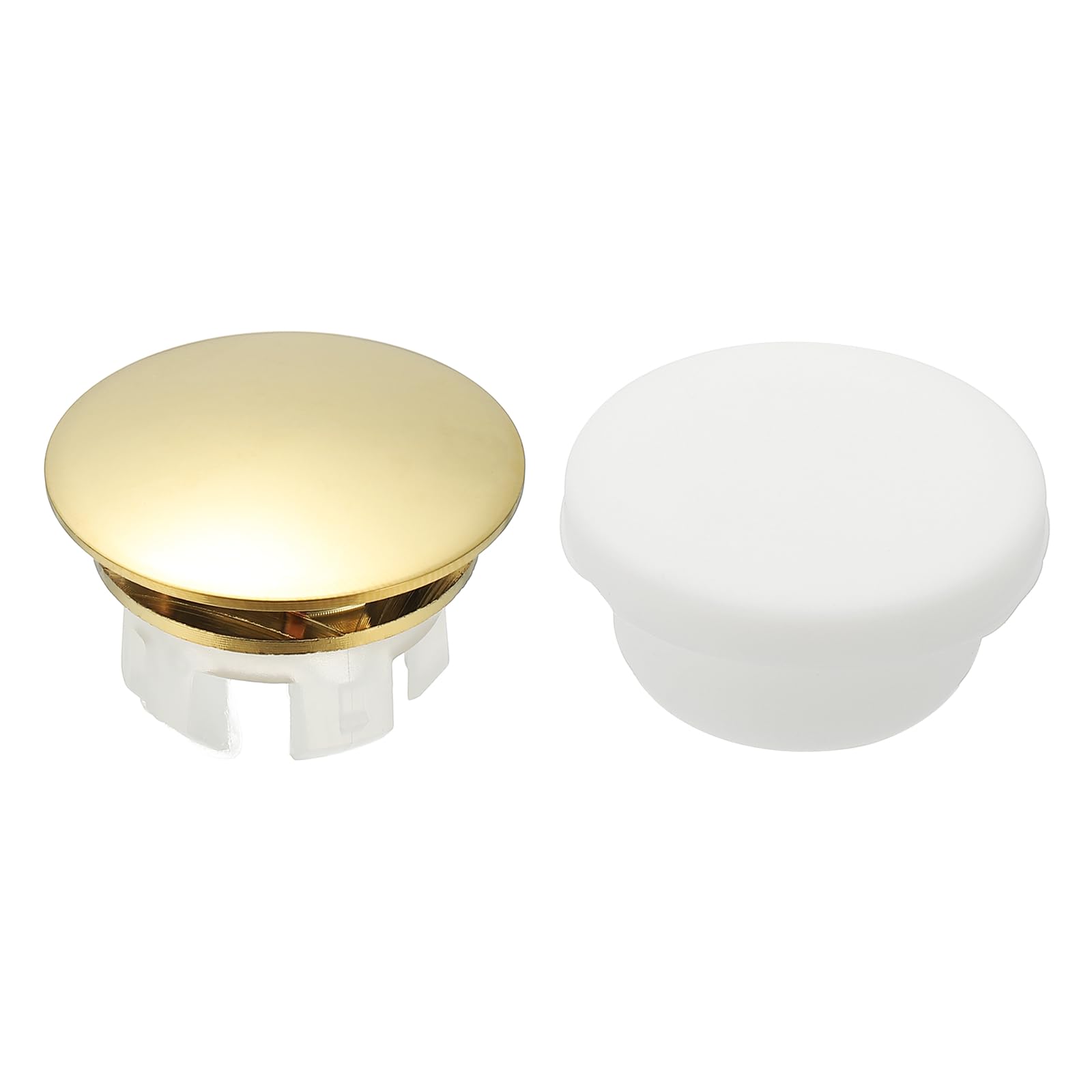 sourcing map 2Pcs Sink Overflow Ring, Universal Sink Overflow Drain Cover, Insert in Hole Double Layer Cap Round Caps for Bathroom Kitchen Basin Wash Basin, Titanium Gold/White