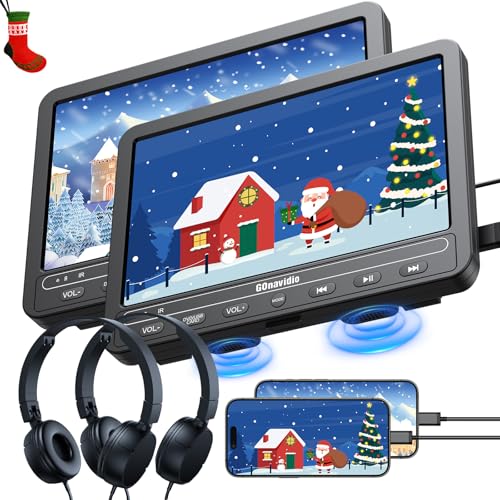 GOnavidio 10.1" Dual Portable DVD Players for Car with HDMI Input, 5 Hours Battery, Dual Car DVD Players Support USB/TF Card, Play Same/Different Movies, Region Free (2 x Player) (black)