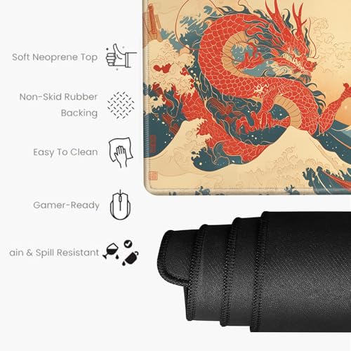 Image of Gaming Mouse Pad Large Mousepad Dragon Desk Mat XXL Big Desk Pad Rubber Base Computer Pad with Stitched Edges Mouse Mat for Work Game Home Office