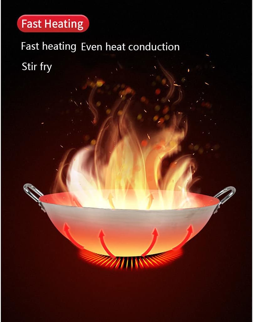 GXDHOME 36cm Thick Food Grade Non Magnetic Stainless Steel Scratch and Rub with Stainless Steel Lid,Fast Heat Conduction Non-Stick and Rust-Free Multifunction Wok for Home,Commercial