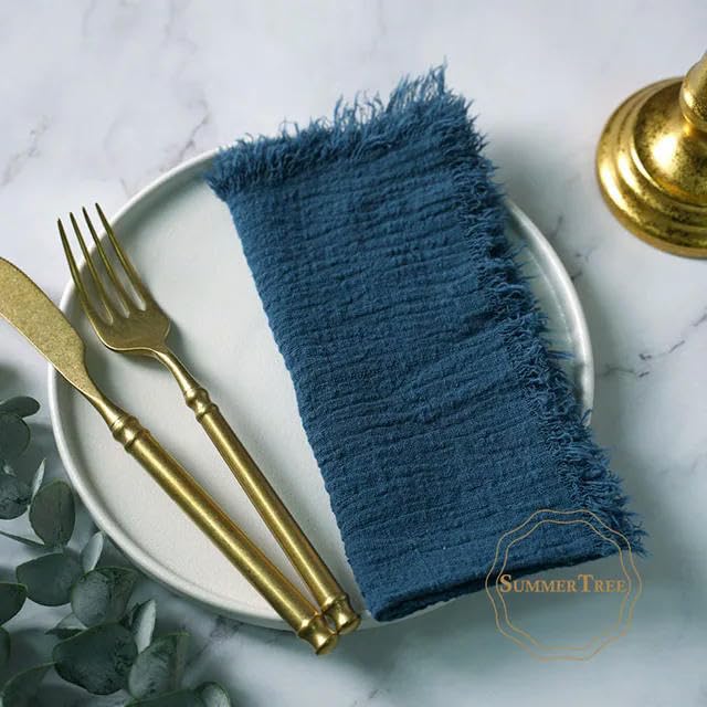 Set mit 30 marineblauen Baumwoll-Gaze-Handtüchern, Tischsets und Servietten, 42 x 42 cm, perfekt für rustikale Dekoration und Seihtuch-Servietten-Fans