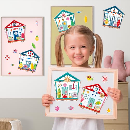 CY2SIDE Summer Seahouse Scene Sticker - 12 Set Hawaiian Luau Sticker Art Craft for Kids School Rewards Make Your Own Starfish Surfboard Ocean House Scene Games Activities Summer Party Favors Supplies - image 5
