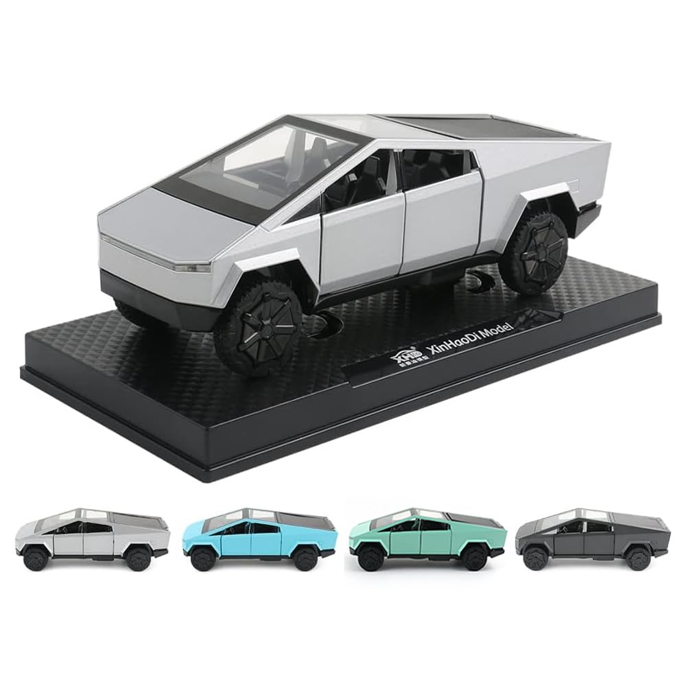 1:32 Scale Cybertruck Model Toy Pull Back Pick-Up Truck with Sound and Light, Alloy Diecast Cyber-Truck Toys for Kids Gift or Vehicles Model Collection Enthusiasts (1/32 Silver)