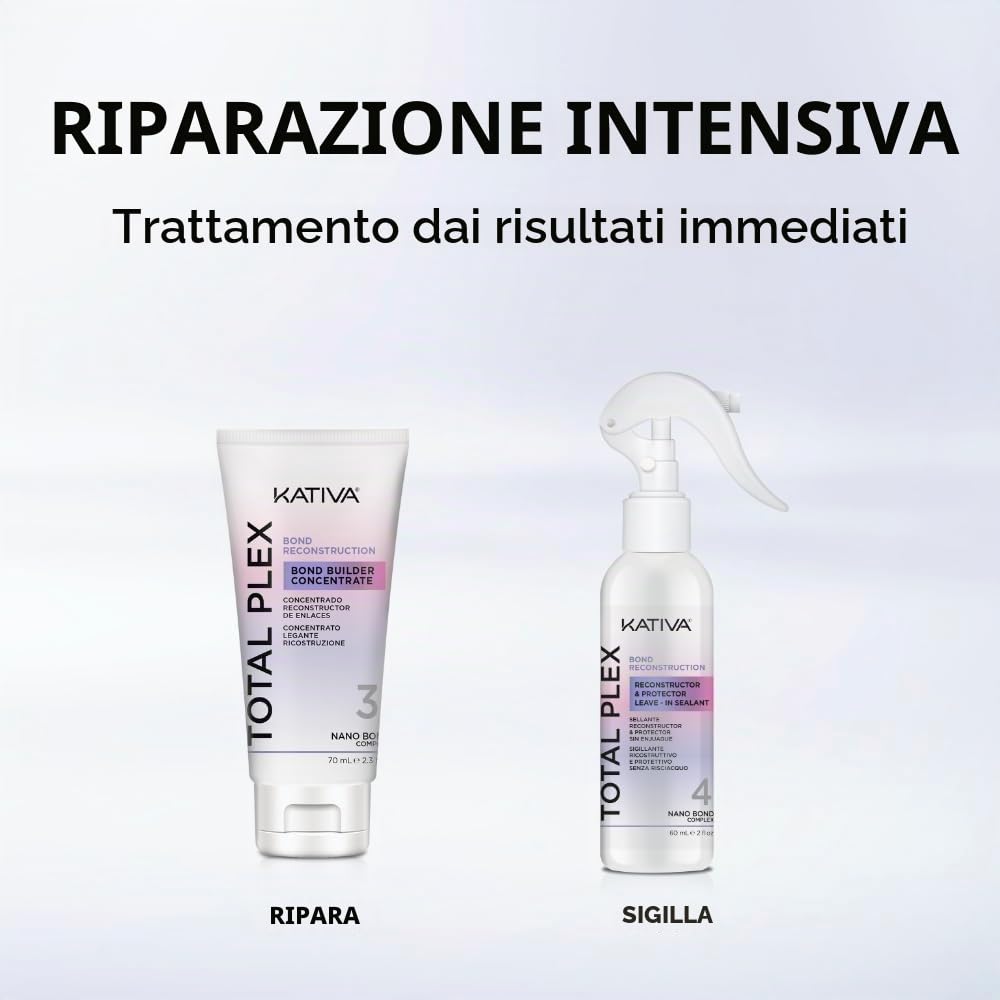 Kativa Kit lisciante brasiliano + Total Plex Bond Repair | Nuova formula con acido ialuronico | Trattamento lisciante professionale a casa-fino a 12 settimane di durata-Alisato Keratina-ricostruttore