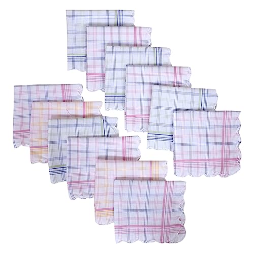 Heart Home Women Kuber Industries Casual Style Handkerchiefs| Soft Cotton | Hankies for Woman | Hankies for Girls | Check Cutwork | Rumal for Woman | Girls | Wicking Sweat | Set of 12 | White