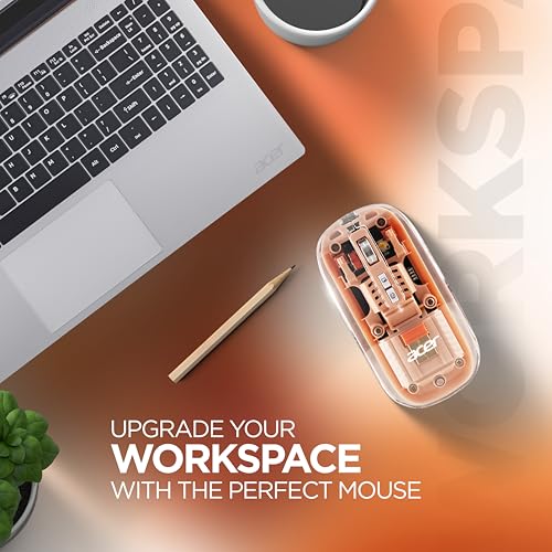 Image of acer Clearview Transparent Wireless Mouse with Triple-Mode Connectivity, Silent Click Tech, Metal Scroll Wheel,1600 DPI Optical Sensor, USB-C Charging, Compatible Windows, MacOS, iOS, Android-Peach
