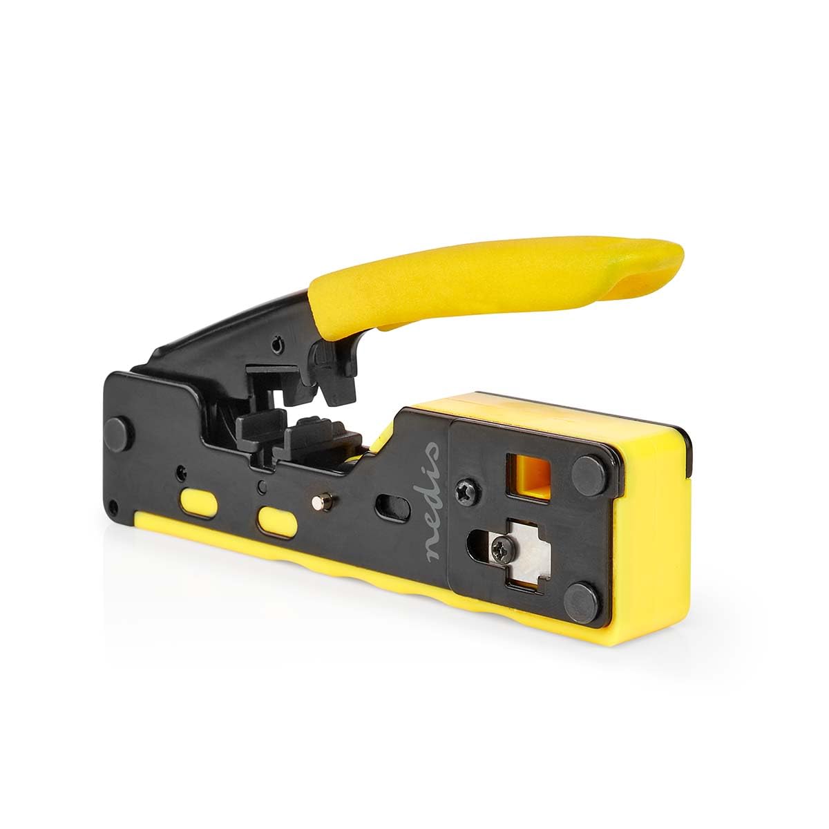 Pince à Sertir - CAT5 / CAT5e / CAT6 / CAT6a / CAT7 / RJ12 / RJ45 - Coupe/dénudé/Pince - Caoutchouc/Acier - Jaune/Noir