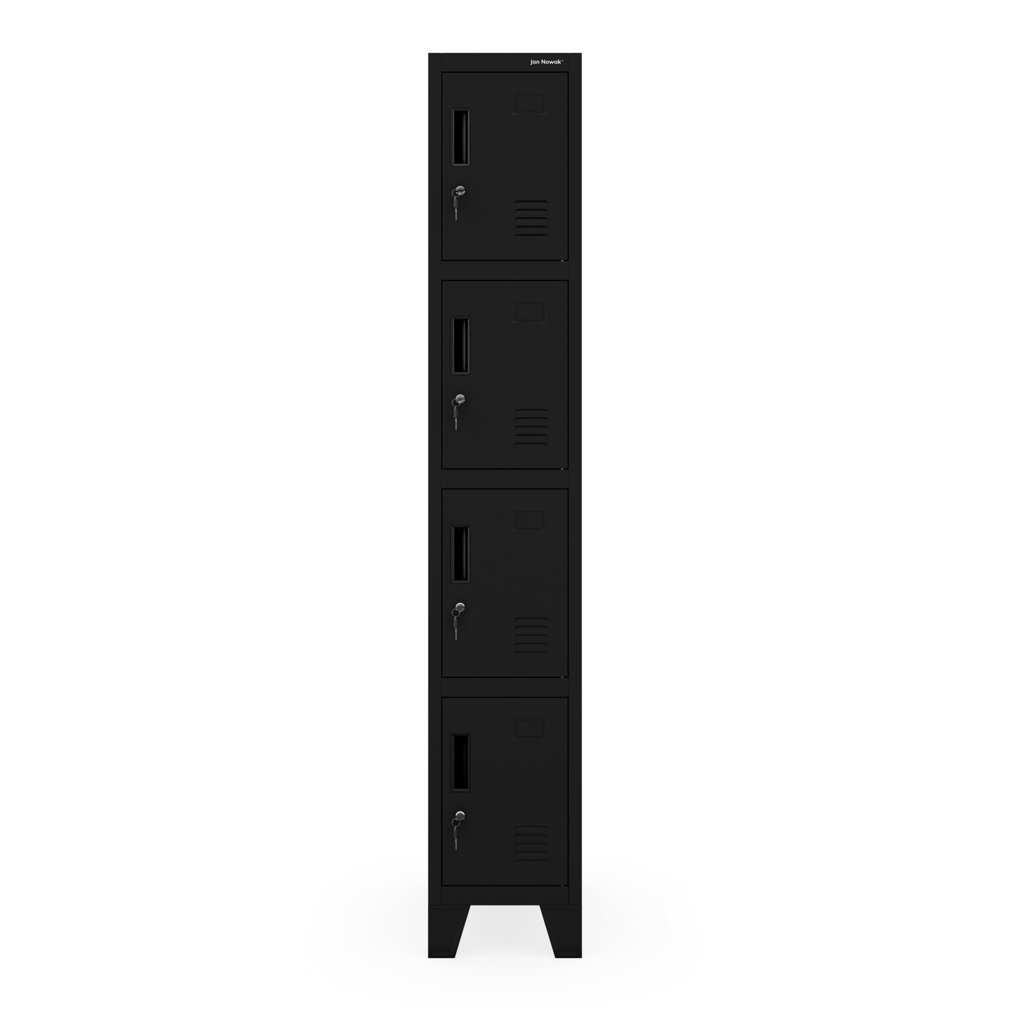 Jan Nowak Armoire Vestiaire Métallique 4 Casiers Verrouillables | Vestiaire professionnel en acier 0,6 mm, 4 casiers ventilés et verrouillables, fixation murale, rangement sécurisé.