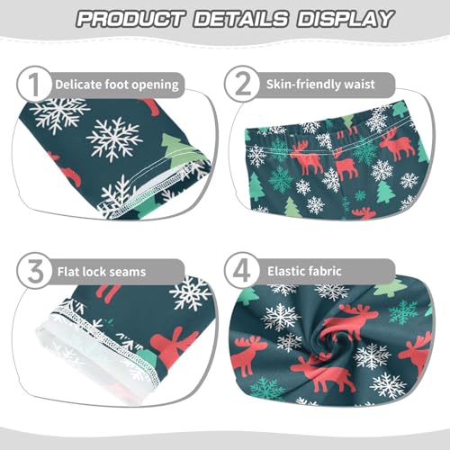 Xmas Elk Tree Snowflakes Green Girls Leggings Ultra Soft Compression Yoga Gym Pants for Kids 4-10T3