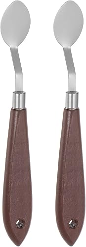 2 cuchillos de paleta No.20 de 0.866 in de ancho, espátula ovalada de acero inoxidable, cuchillo de paleta con mango de madera para óleo, lienzo