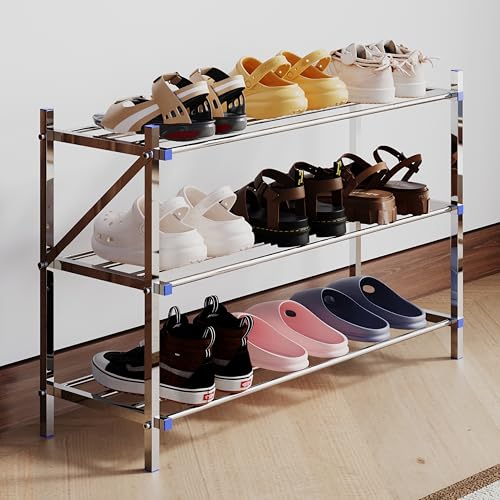 Image of LAPO Stainless Steel Shoe Rack | 3 Step Multipurpose Storage Stand for Shoes, Clothes & Home Organization | Durable, Rust-Proof, Foldable Shoe Organizer (Z125, Chrome Finish)