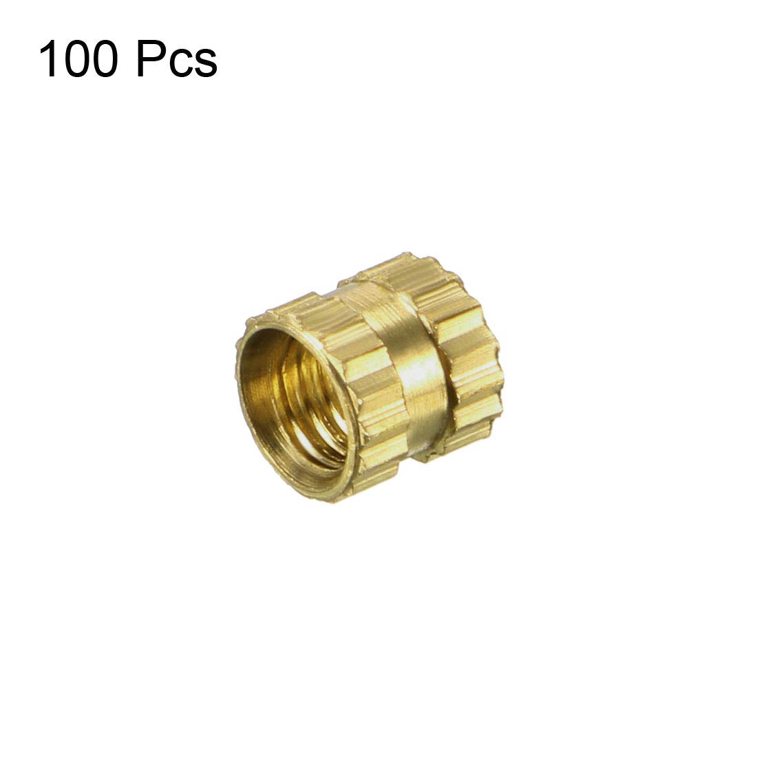 sourcing map M3 x 4 mm (l) x 4 mm (od) Tuercas de inserción de inserción roscada de latón moleteadas 100 pcs
