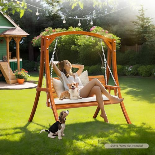Image of VINGLI 5 FT Heavy Duty Porch Swing with Cushion, 880 LBS Wooden, Brown