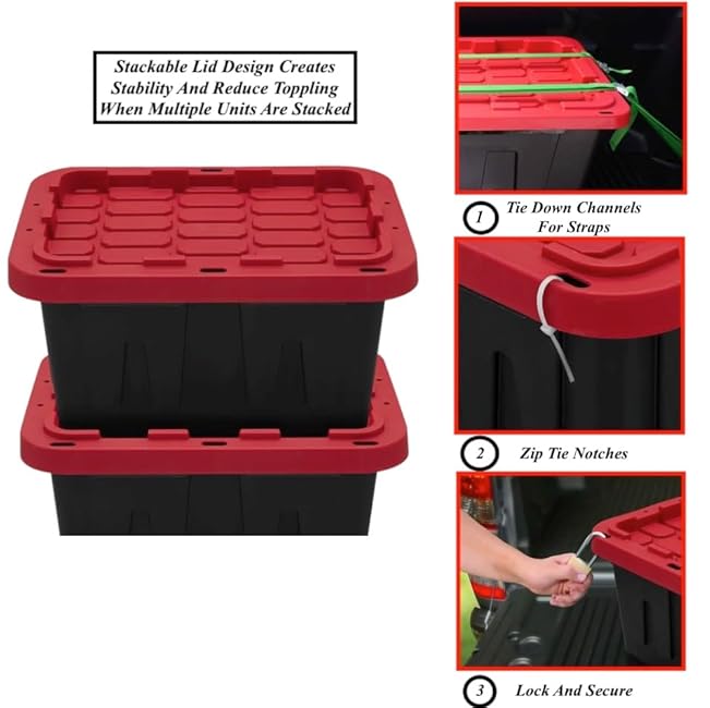 Set Of 4 5-Gallon Snap Lid Plastic Storage Bin Storage Container Storage Box Stackable Design Tough Recycle Plastic Construction Lockable With Holes For Zip Ties Or Padlocks