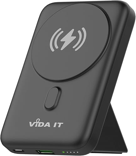 Vida IT vMag - Banco de energĂa inalámbrico de 10000 mAh, baterĂa magnĂ©tica con soporte integrado y carga rápida Vida IT vMag - Banco de energĂa inalámbrico de 10000 mAh, baterĂa magnĂ©tica con soporte integrado y carga rápida