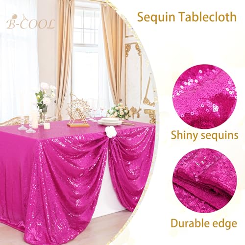 Image of B-COOL Sequin Tablecloth Hot Pink Tablecloths Fuchsia Glitter Table Overlays 90x156inch Rectangle Glitz Tablecloth Sequin Fabric Tablecloth Pink Sequin Table Decorations