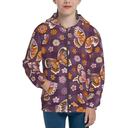 Buffalo Plaid and Butterflys Kid Hoodies Boys Zip Up Sweatshirts Girls Pullover with Pocket3