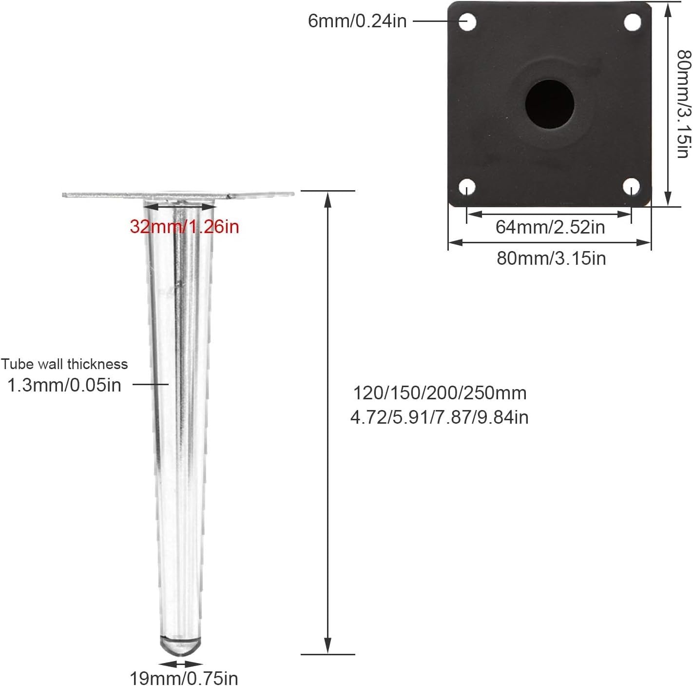 Gambe del tavolo, 4 Gambe for Mobili Conici In Metallo,Gambe Oblique In Acciaio Inossidabile,Gambe for Tavolini Antiscivolo,Adatto for Letto/Tavolo/Armadio,Non Ossidante,Non Sbiadito,Ispessimento Soli