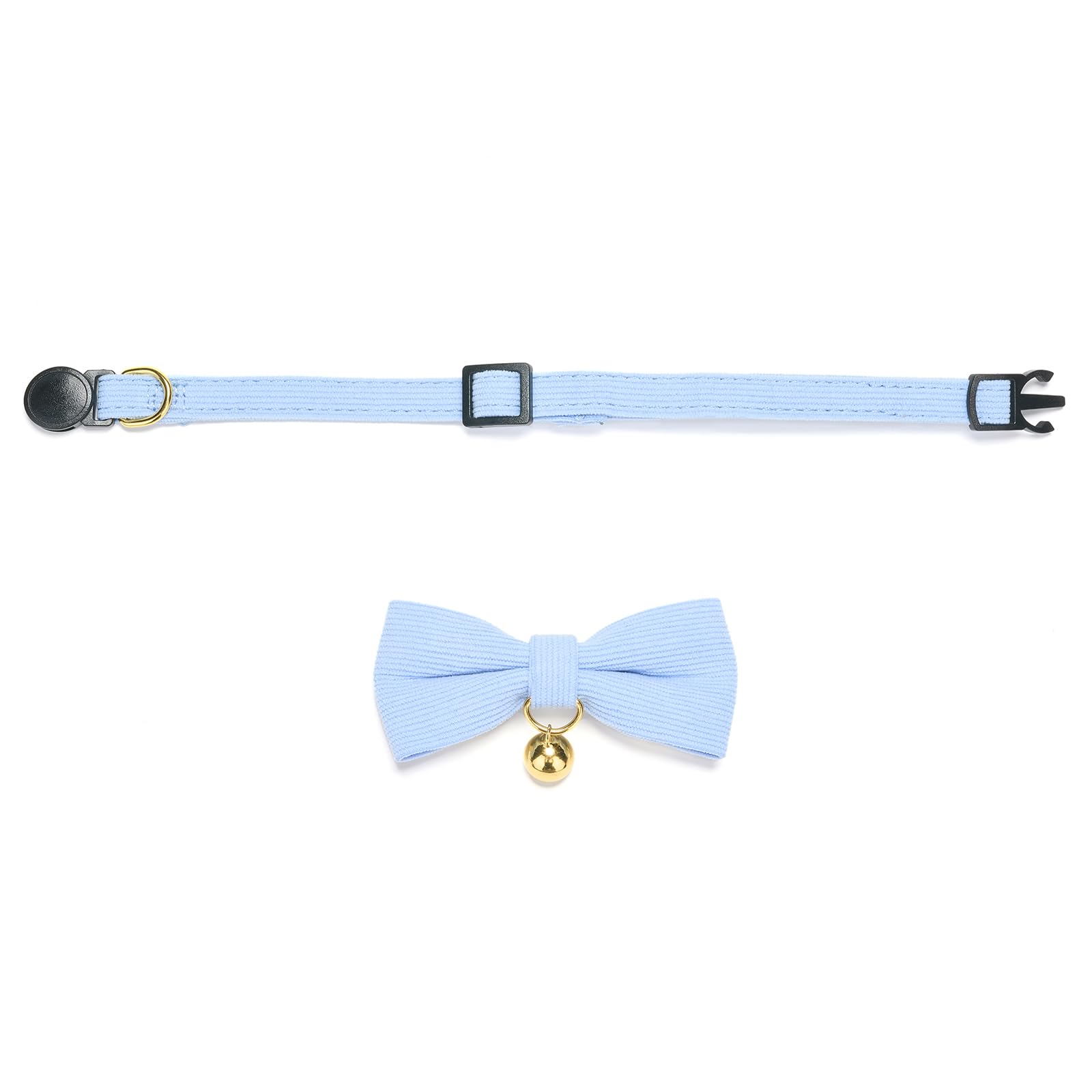 Ultra-soft Collar Natural Cotton Corduroy Made for Cats with Sensitive Skin,Lightweight Kitten Collars with Quick-release Buckle and Removeable Bow-tie,Light Blue Pack of 1 — view 6