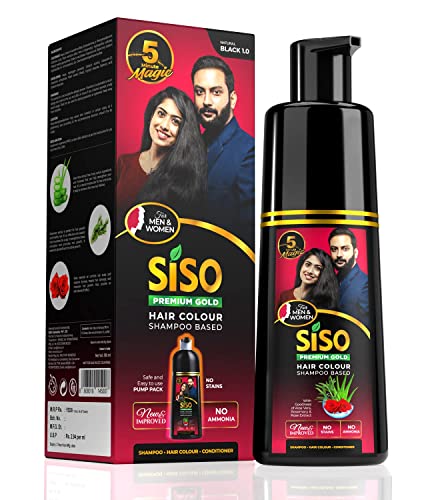 Siso Permanent Hair Color Shampoo Pump pack, Natural Black 180ml | No Skin Stain, No Ammonia, No Parabens