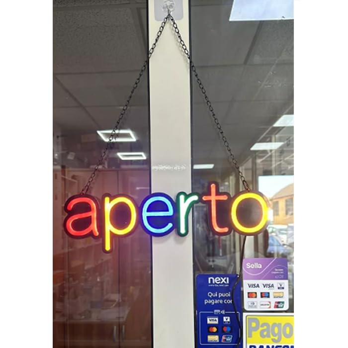 Insegna Luminosa pubblicitaria a LED Scritta Aperto,40x10 cm, con Illuminazione RGB Multicolore,con Telecomando,per attività Commerciali,Bar, Ristorante, pizzerie