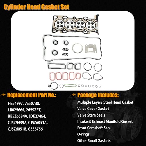 Image of AUCERAMIC Cylinder Head Gasket Set Fit for 2013-2018 Ford Focus Escape Fusion Edge Explorer Taurus Special Service Police Sedan for Lincoln MKC MKT MKZ 2.0L L4 HS54997 VS50730