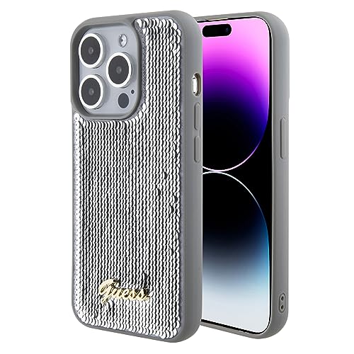 Guess Coque à Paillettes avec Logo Guess en métal pour iPhone 15 Pro Argenté