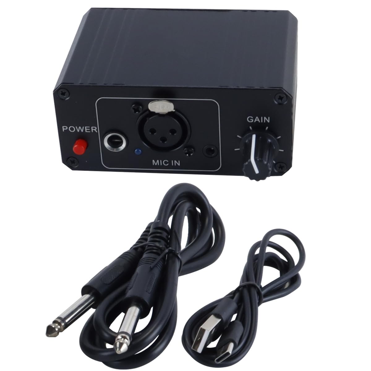 Préampli micro avec alimentation fantôme 48 V, boîtier noir pour microphones dynamiques à condensateur, enregistrement musical